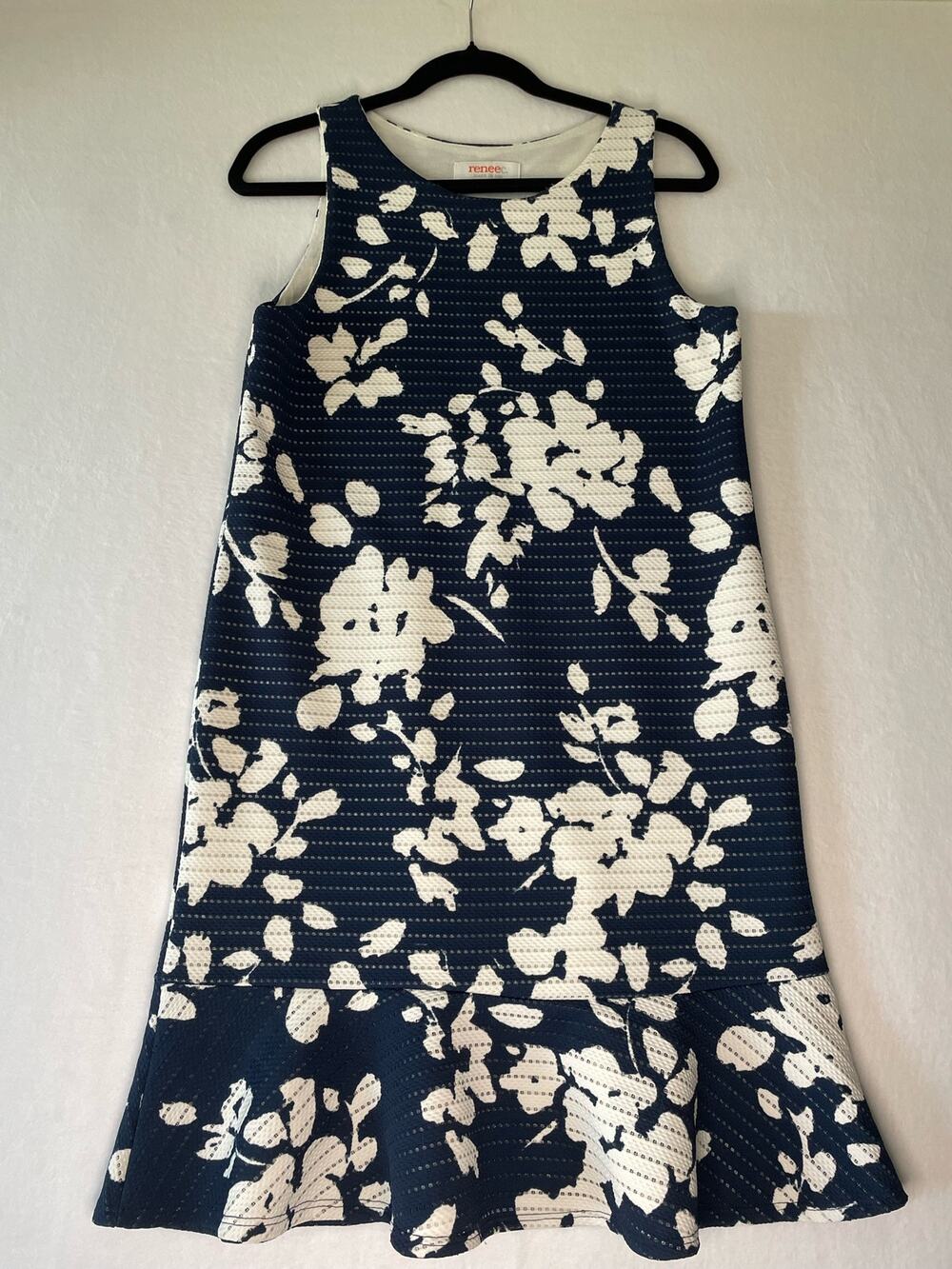 Renee C Navy/Cream Floral Dress, Size Small